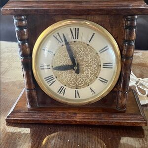 Vintage Wooden Mantel Clock with Gold Accents